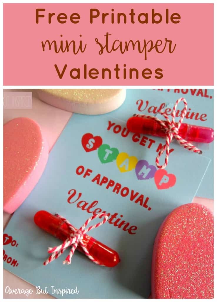 This Valentine stamp printable is so cute! Get the free download and attach Valentine stampers for a fun, no-candy Valentine card!