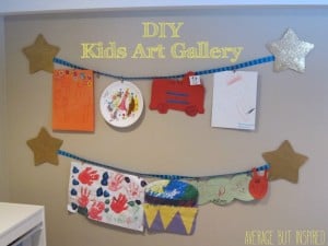Cute! Make a DIY Kids Art Display with inexpensive supplies. This is a great way to hang and show off your kids artwork.