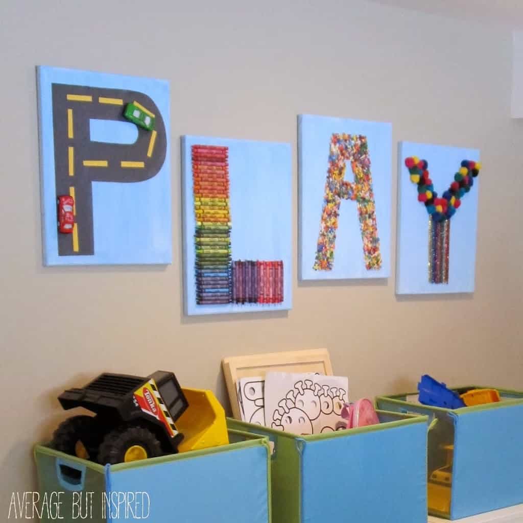It's so easy to make DIY kids playroom art with supplies from the dollar store! Get the project tutorial in this post.