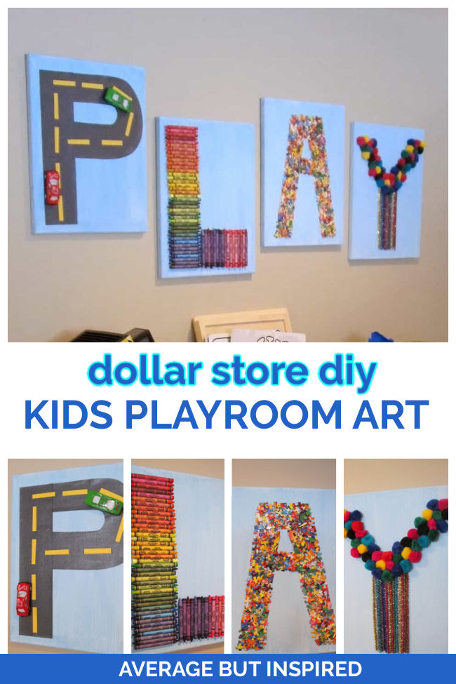 Do you want to liven up the walls of your kids' playroom?  Try this easy dollar store DIY Kids' Playroom Art!  Get creative with the supplies you use, or follow this tutorial!