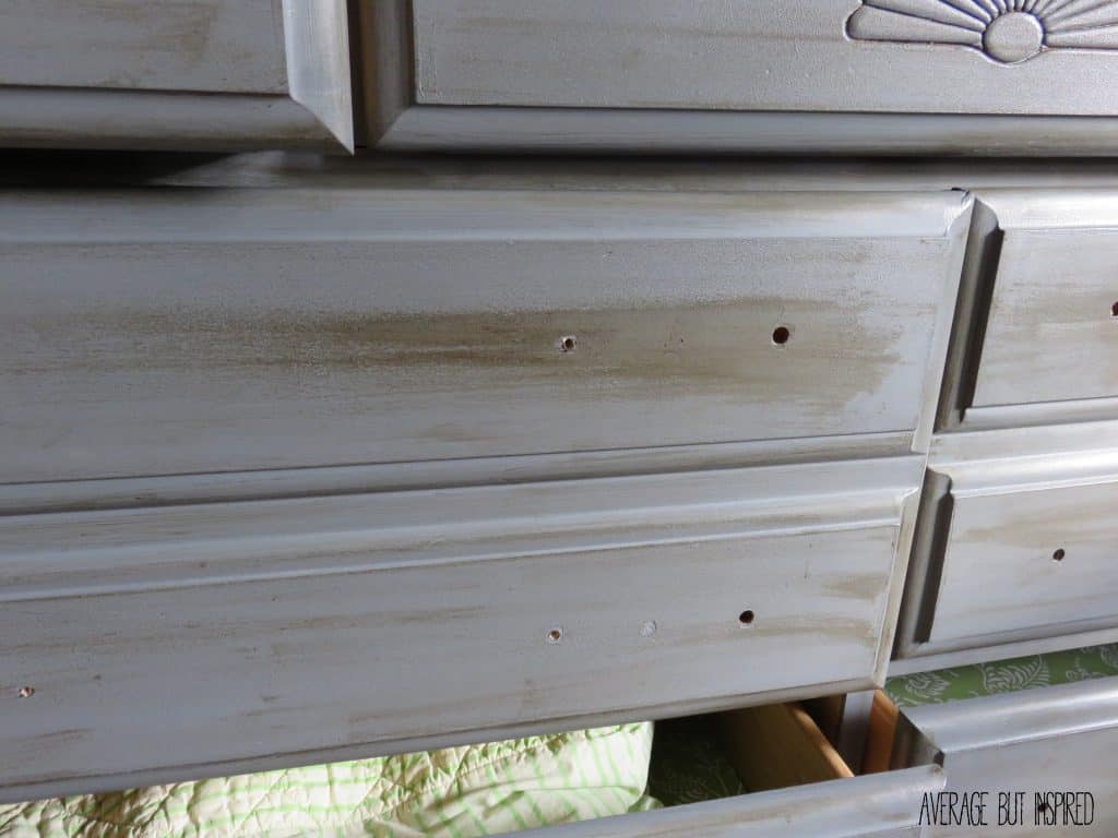 Too much dark brown wax on this dresser makeover.