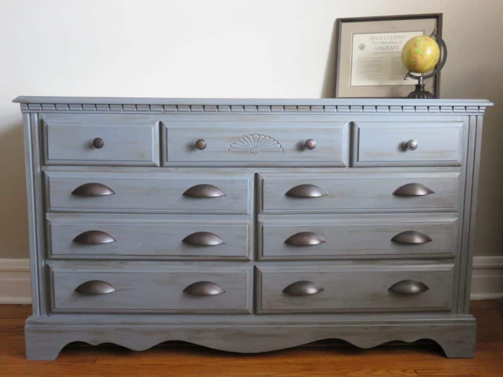 This dresser got a gray chalk paint makeover! It looks so much better than before!