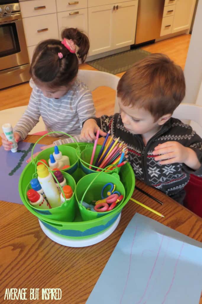 This DIY Kids Art Supply Storage Caddy spins for ease of access!  