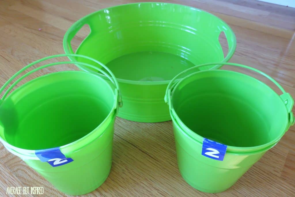 See how she turned dollar store plastic buckets into kids art supply storage solution.