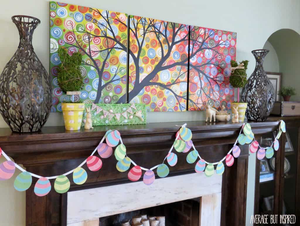 Use Easter grass to make a cute "egg hunt" Easter decoration for your spring mantel! Click through to get the full tutorial from averageinspired.com.