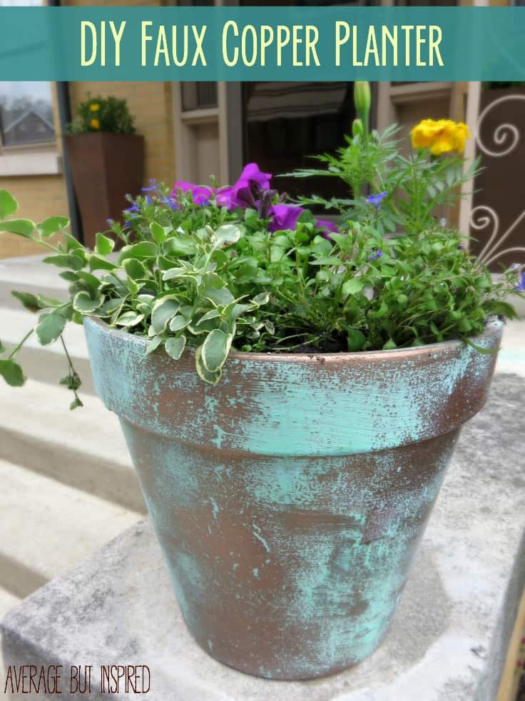DIY Faux Copper Planters give the look of aged copper at a fraction of the price! Learn how to use copper patina paint to create a beautiful faux copper finish.