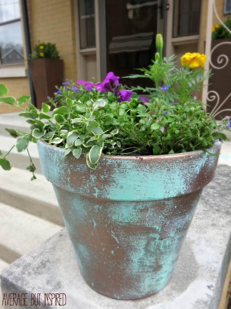 DIY Faux Copper Planters give the look of aged copper at a fraction of the price!