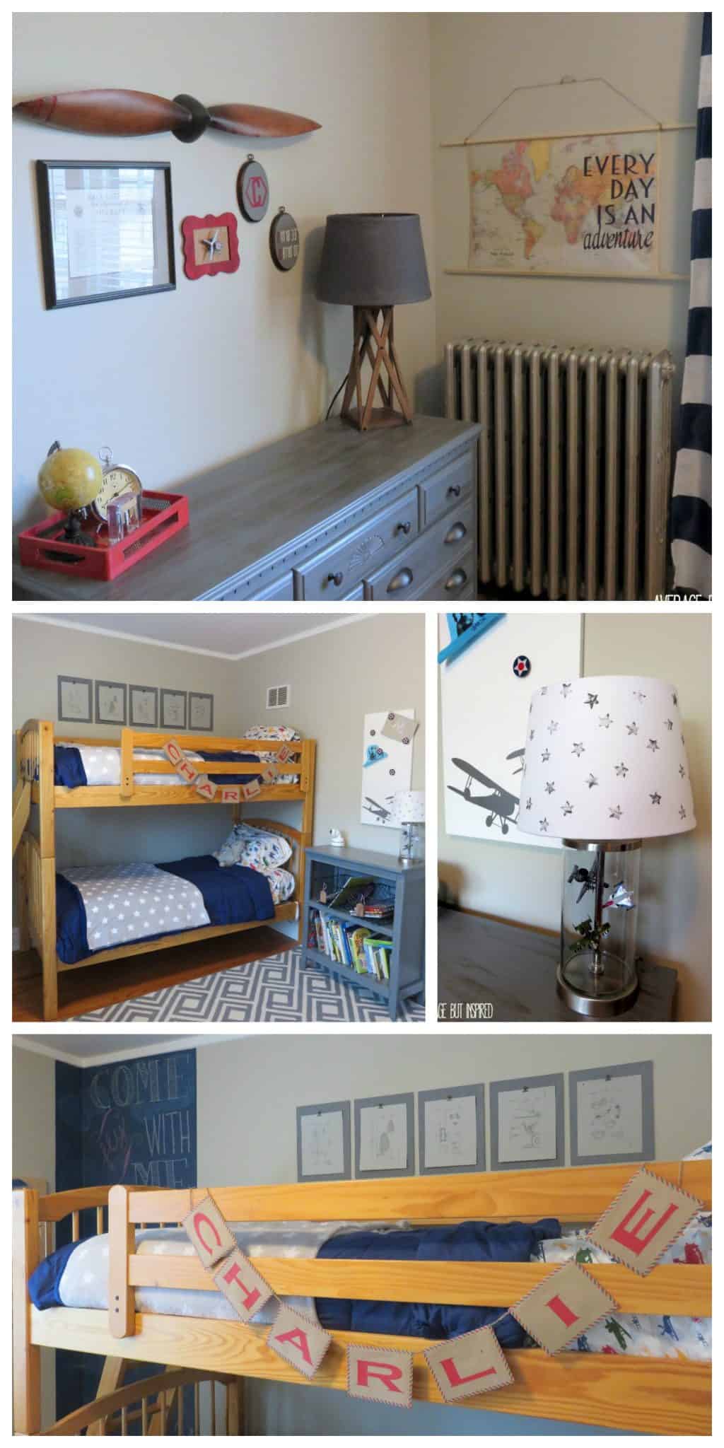 This vintage airplane bedroom is filled with easy and budget-friendly DIY details that will grow with the little boy who lives here!