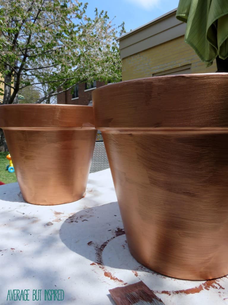 DIY Faux Copper Planters give the look of aged copper at a fraction of the price! 