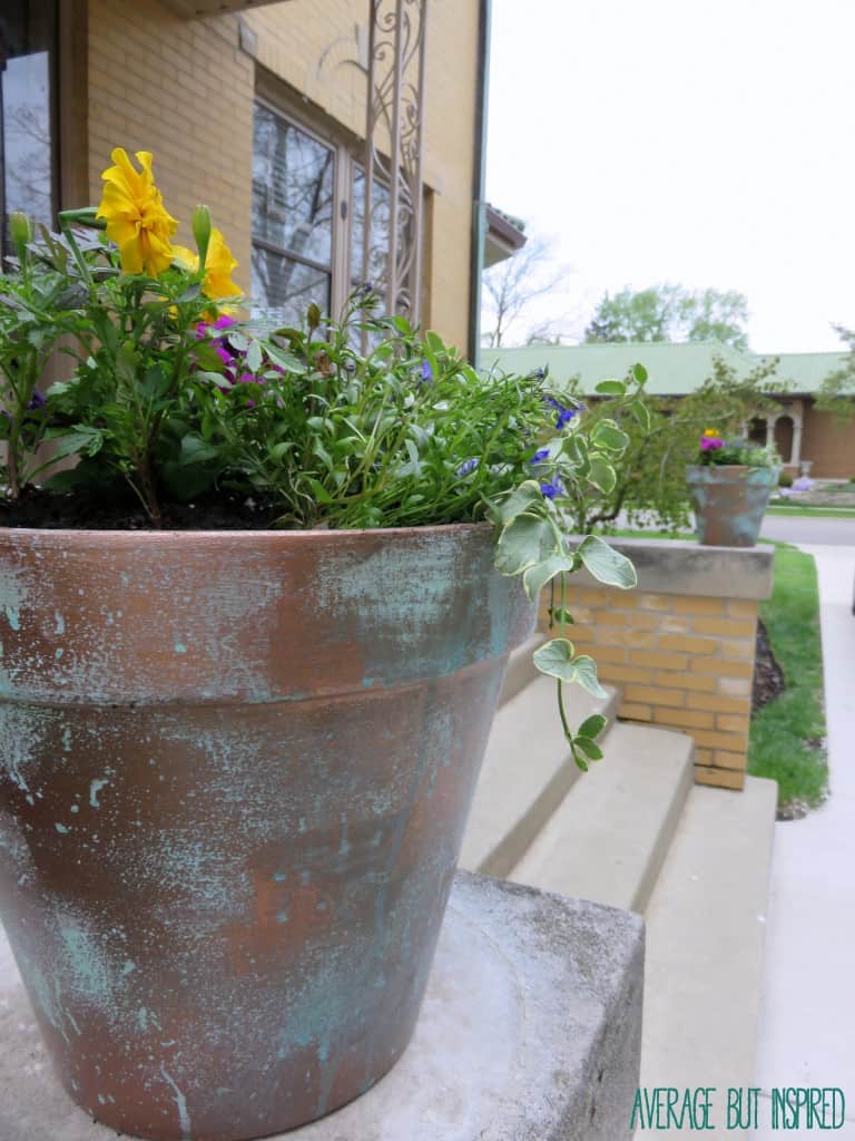 DIY Faux Copper Planters give the look of aged copper at a fraction of the price! 