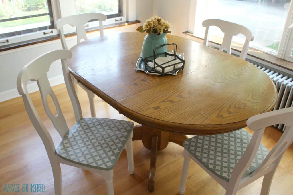 Give old chairs new life by stenciling the seats! It's an easy project that packs a lot of punch and will help make a statement in your home.