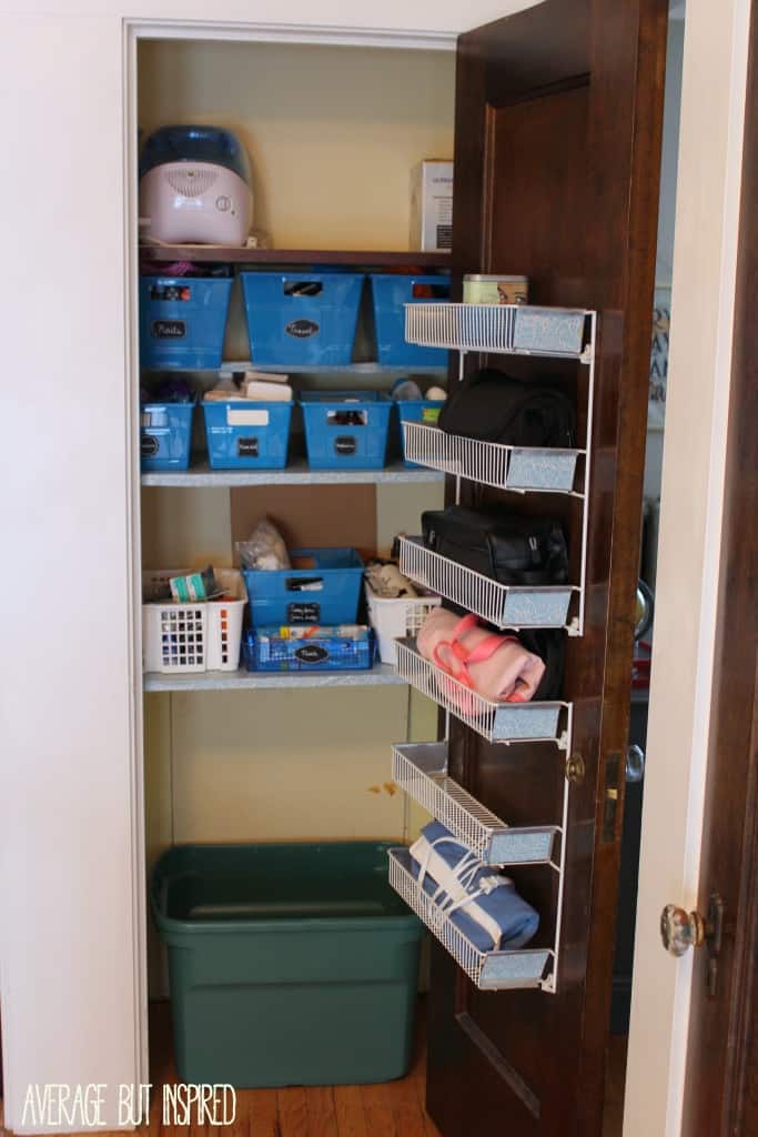 This post has awesome ideas for organizing a hall closet with items from the dollar store!  You don't have to spend a fortune to get your stuff in order!