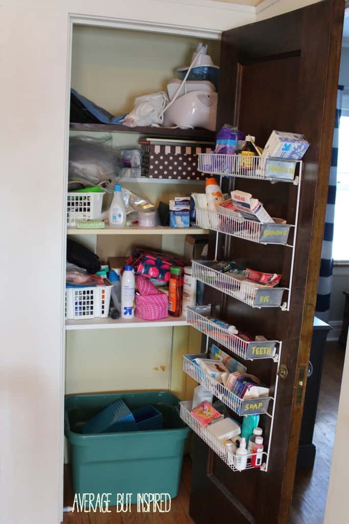 This post has awesome ideas for organizing a hall closet with items from the dollar store! You don't have to spend a fortune to get your stuff in order!