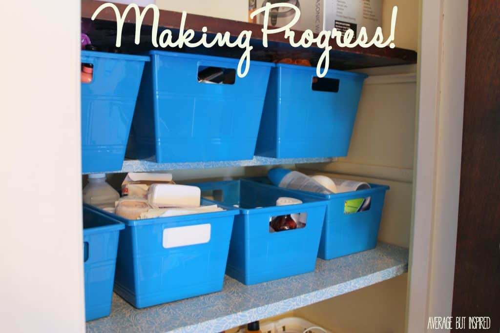 This post has awesome ideas for organizing a hall closet with items from the dollar store!  You don't have to spend a fortune to get your stuff in order!