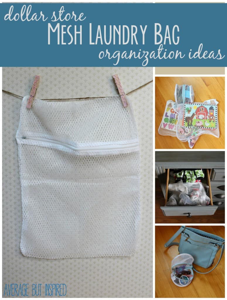 Mesh laundry bags from the dollar store are a GREAT organization tool! This post gives you lots of ideas on how to use them to get organized!