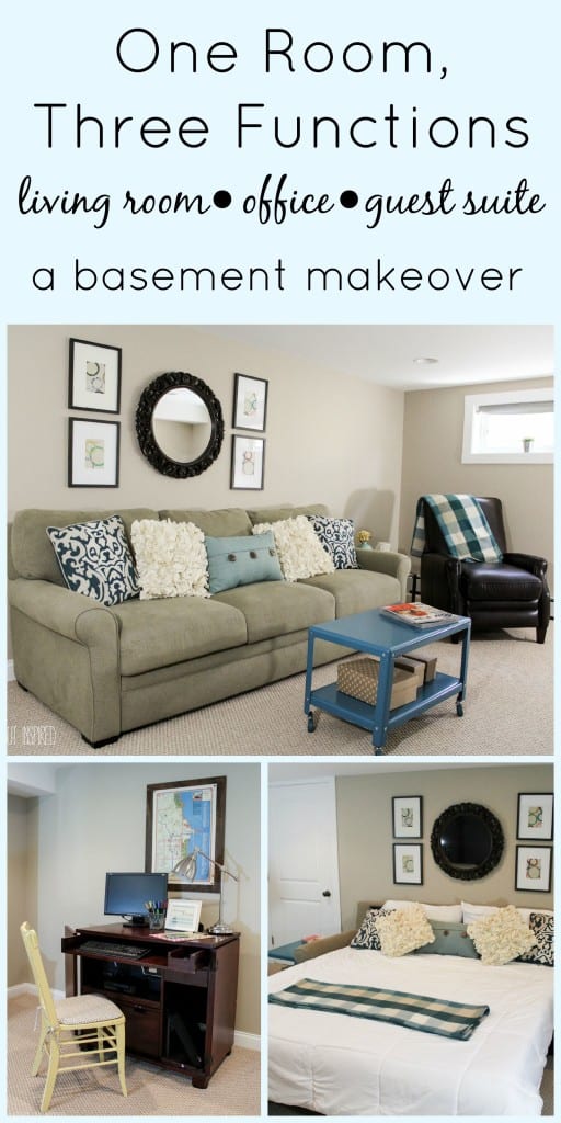 Make your small space work for you! A small basement got a BIG makeover and now functions as a beautiful living room, office, and guest suite! #ad