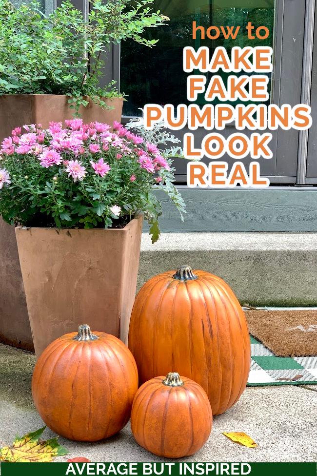 Learn how to make fake pumpkins look real with paint! It's an easy technique to make faux pumpkins look authentic. Use these fake pumpkins indoors or outdoors.