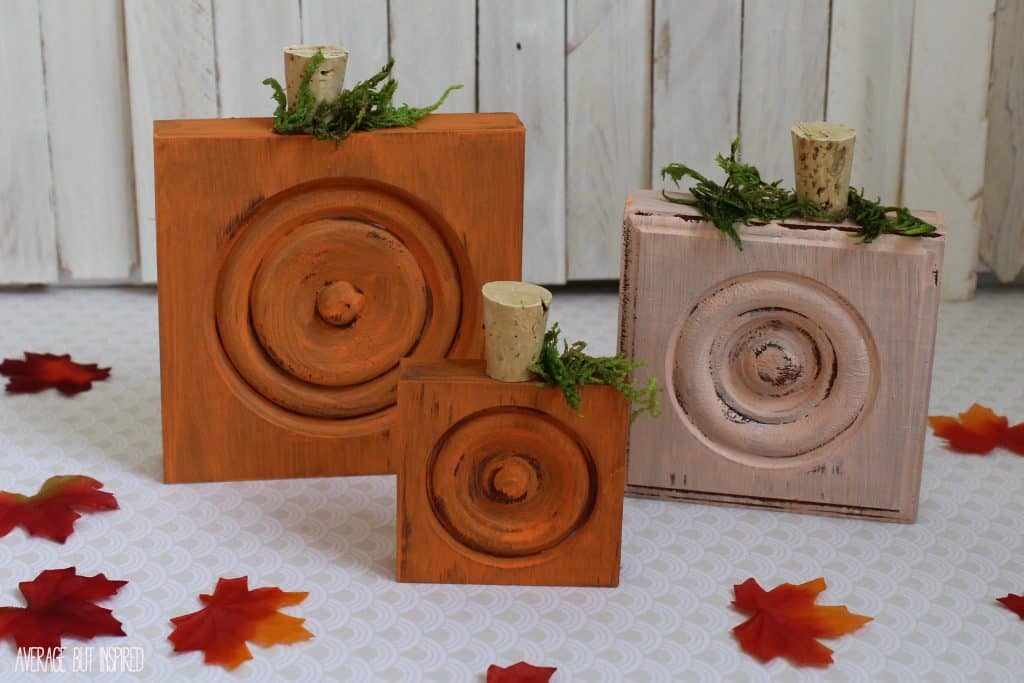 These wood trim corner block pumpkins are SO EASY to make! Get the full instructions and video tutorial from Average But Inspired.