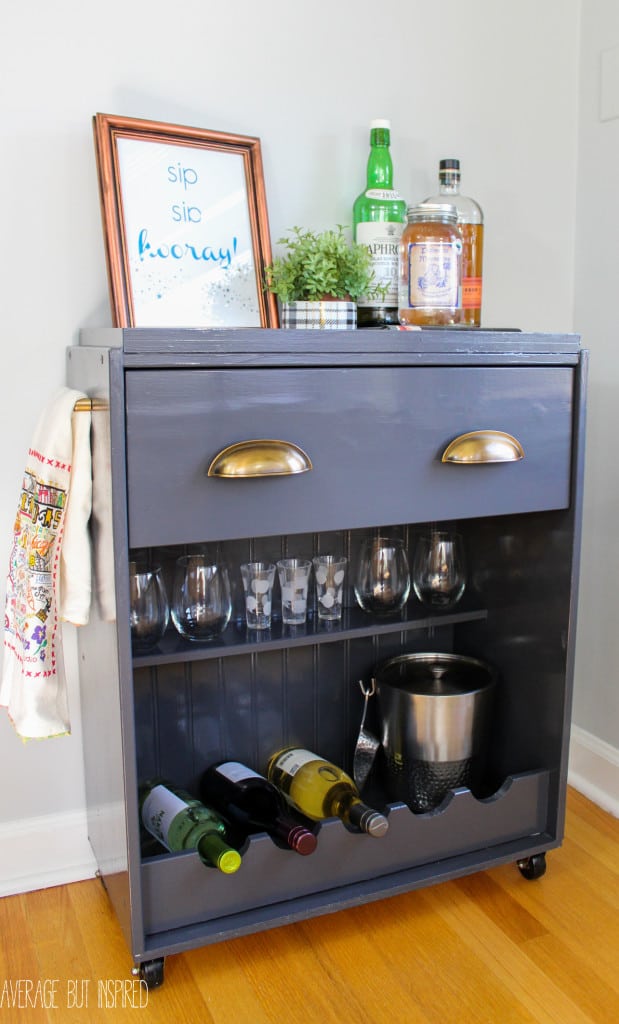 Transform a plain IKEA Rast dresser into a fun bar cart with this tutorial!