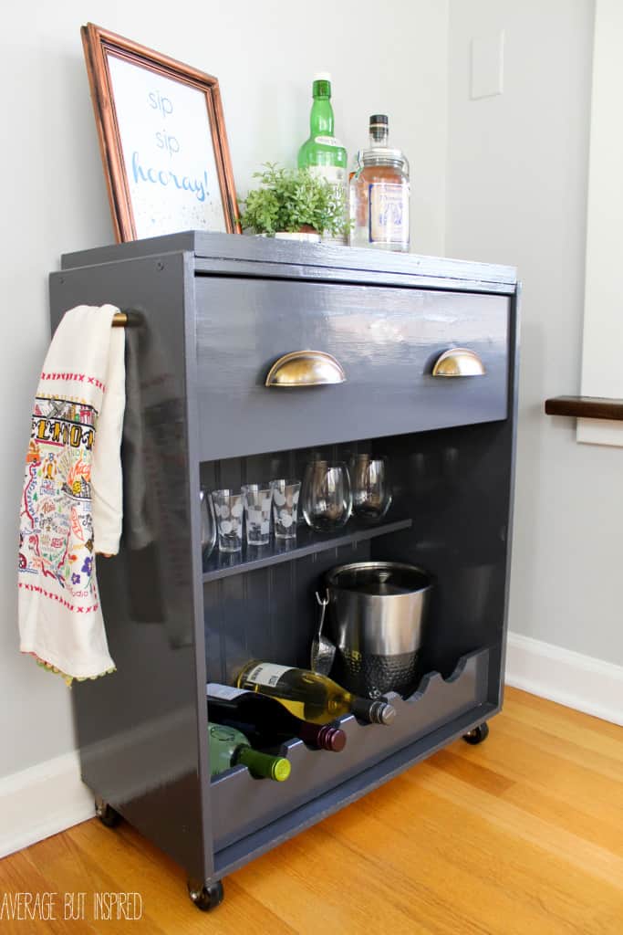 Transform a plain IKEA Rast dresser into a fun bar cart with this tutorial!