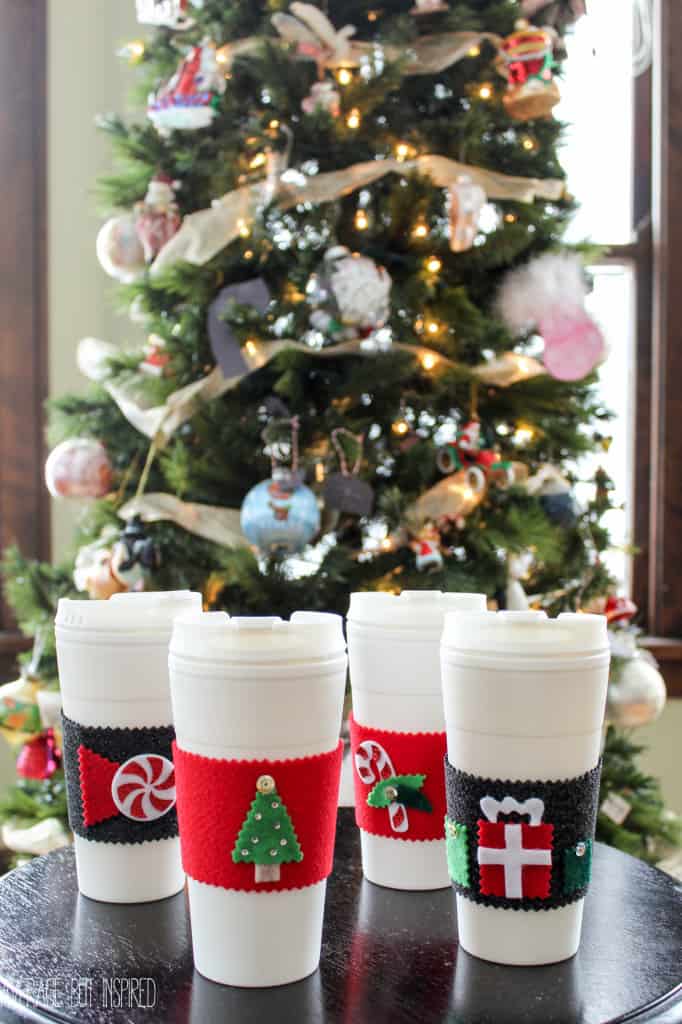 No-Sew Coffee Sleeves are a fun and easy DIY holiday gift!