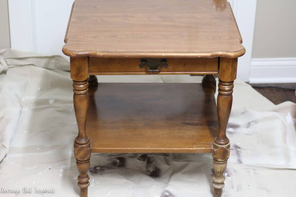 BEFORE: An Ethan Allen side table in original condition.