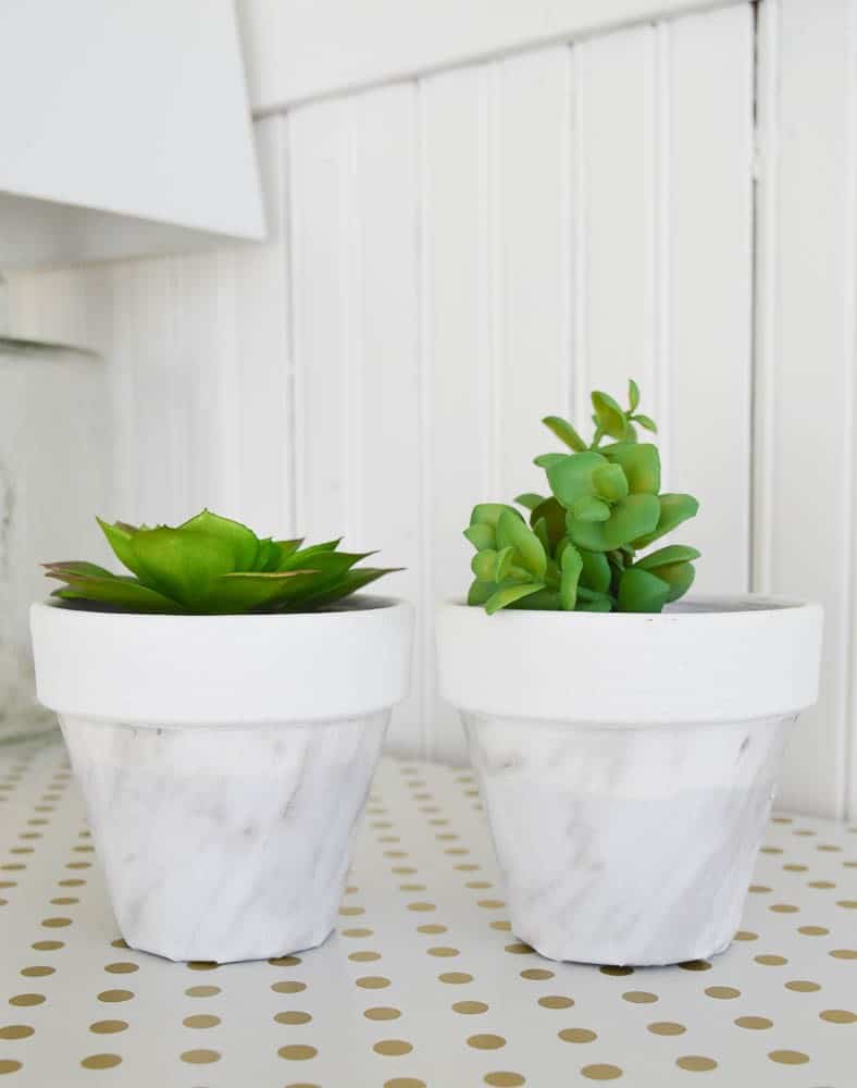 DIY Marble Succulent Pots - Florist bucket transformation - a great way to bring the outdoors inside this spring!