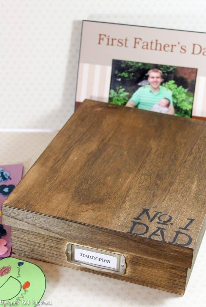 A Memory Box is a great DIY Father's Day Gift! It's a wonderful place for dads to store the treasures their kids make for, and give to, them. Plus it's simple to make and inexpensive!