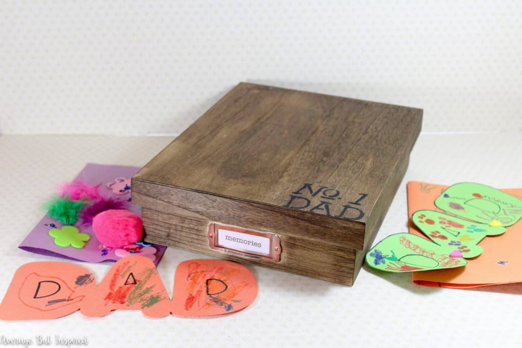 A Memory Box is a great DIY Father's Day Gift! It's a wonderful place for dads to store the treasures their kids make for, and give to, them. Plus it's simple to make and inexpensive!