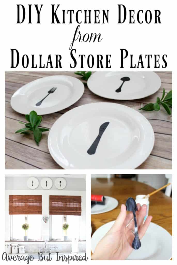 Customize plain plates from the dollar store with a fork, knife, and spoon silhouette to create adorable plate art for your home! Mod Podge seals the diy plate decor and keeps the designs looking good!