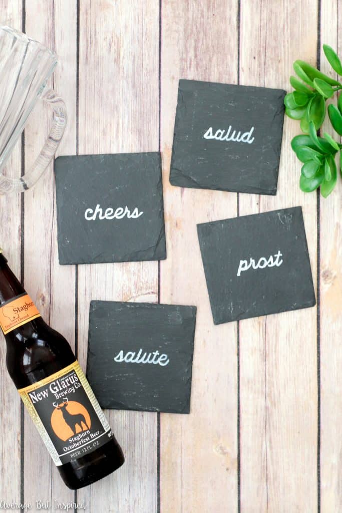 These DIY slate coasters are a wonderful DIY gift idea! Get the full tutorial on how to make your own coasters in this post.