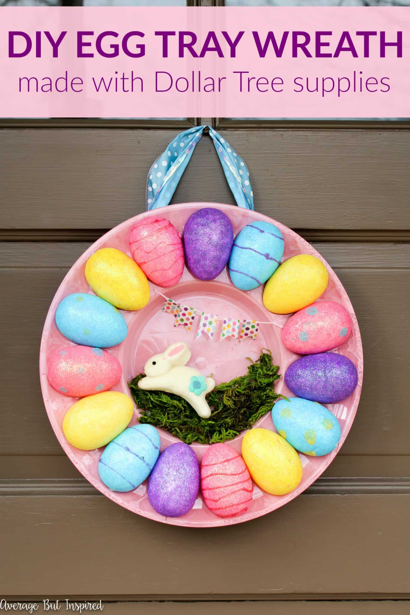 SO CUTE! Turn a plastic deviled egg tray into an adorable Easter wreath or Spring wreath! Get the full tutorial for this Dollar Tree Easter Wreath in this post!