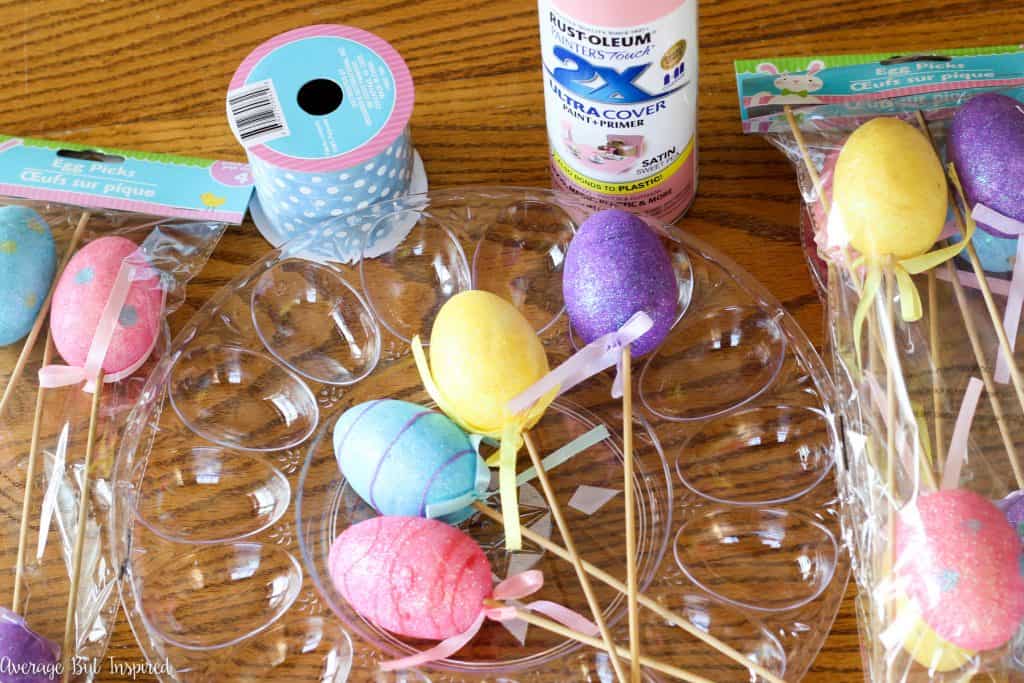 SO CUTE! Turn a plastic deviled egg tray from Dollar Tree into an adorable Easter wreath or Spring wreath! Get the full tutorial in this post!