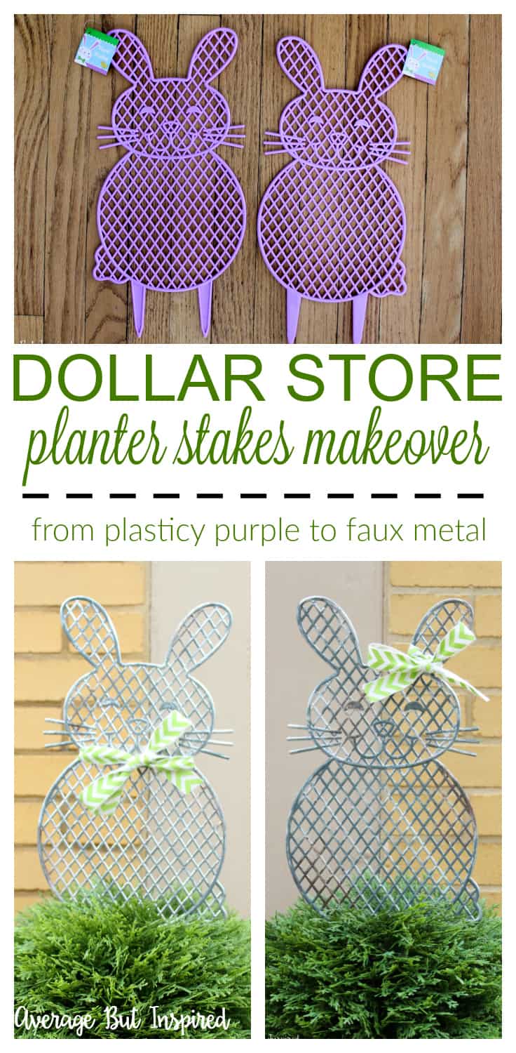 Give plastic dollar store planter stakes a beautiful makeover with a faux metal finish! Learn how to easily upgrade the look of these cute spring garden decorations in this post.