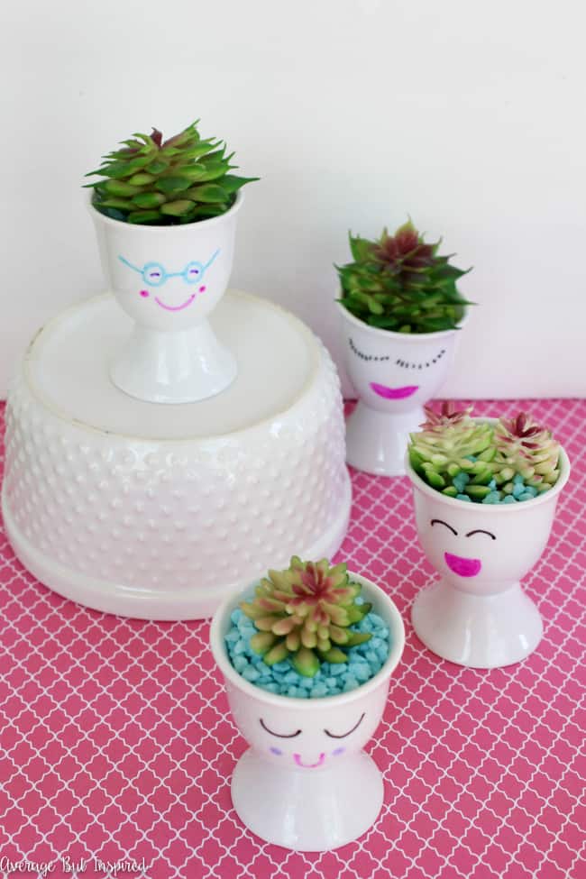 Learn how to make mini succulent planters with egg cups! This tutorial teaches you how to personalize them in no time.