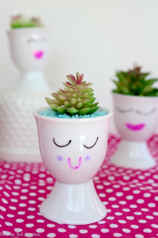 Learn how to turn egg cups into adorable mini planters in this post!