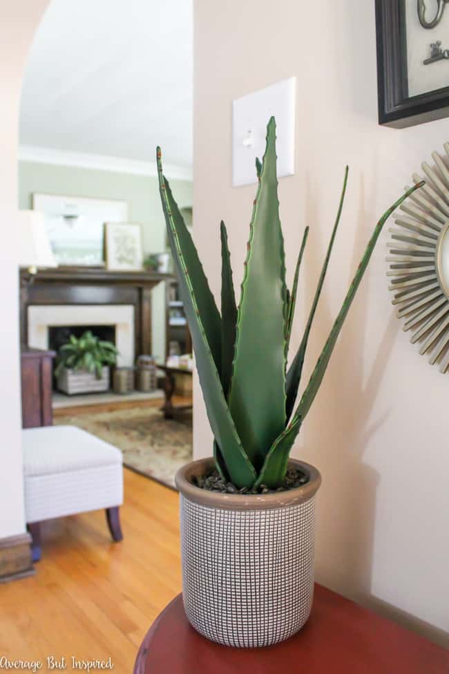 Love this small foyer decor! A pretty table, potted plant, and decorative accessories make it a functional and stylish space.