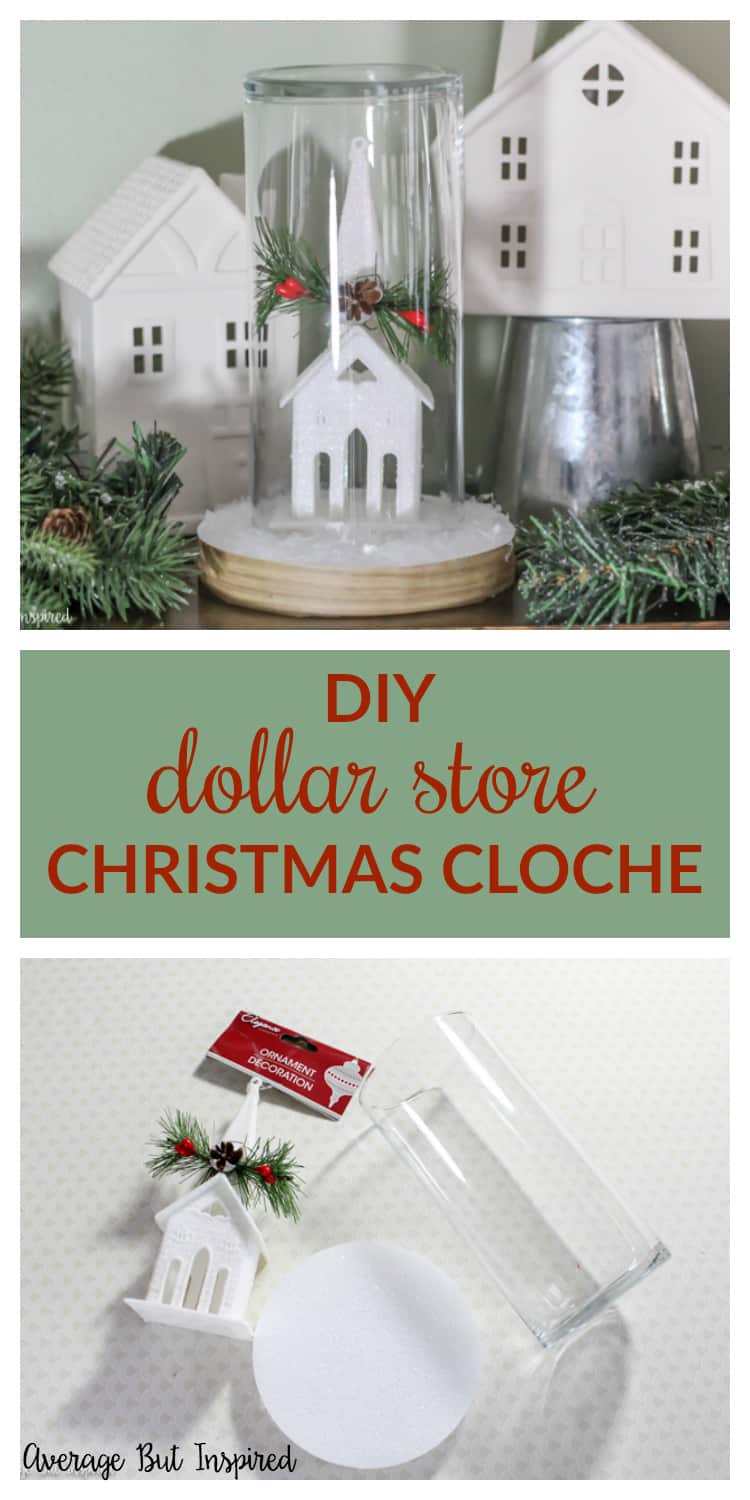 Transform a dollar store ornament and other supplies into a pretty Christmas Cloche for your DIY Christmas decor! #dollarstore #dollartree #Christmasdecor