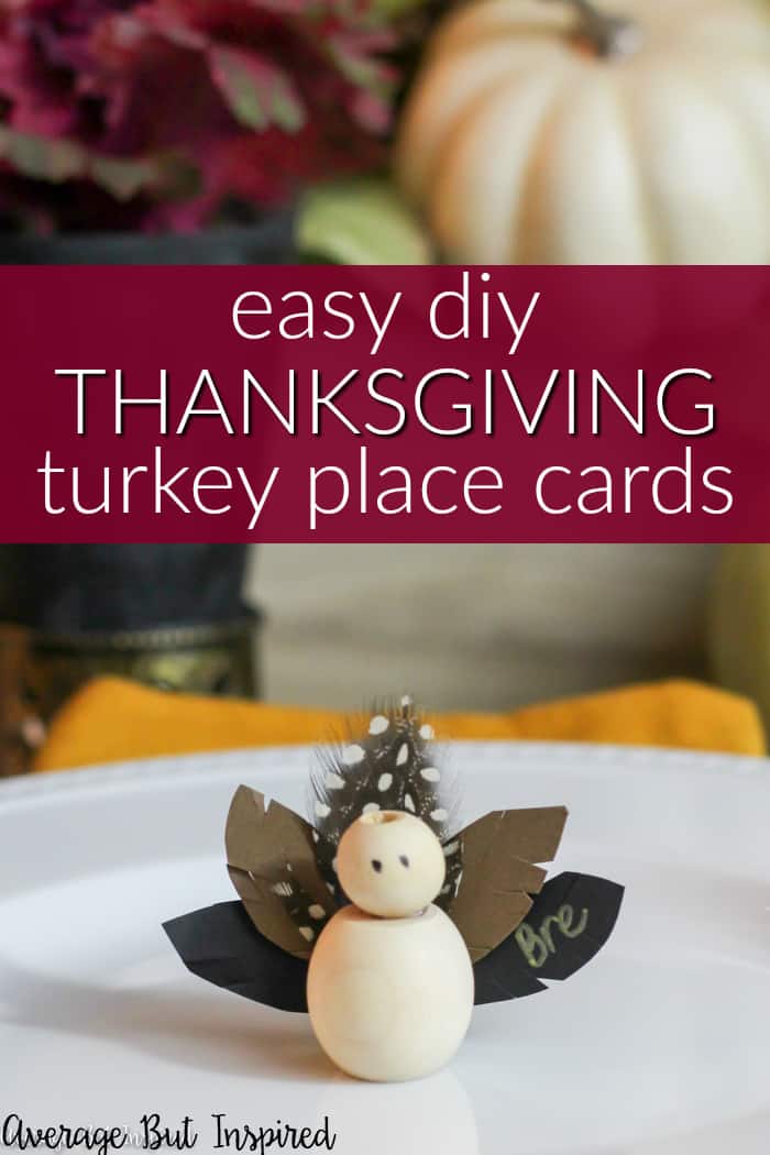 Make adorable Thanksgiving Turkey Place Cards with wooden beads for your Thanksgiving table this year! Learn how to make these DIY Thanksgiving place cards with this easy tutorial! #Thanksgiving #placecards #ThanksgivingTable