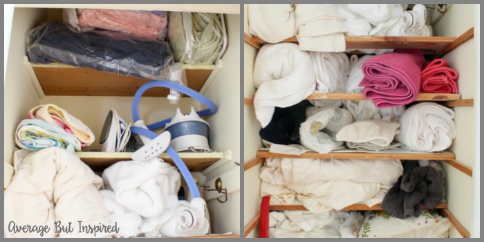 This organized linen closet makeover is something to see! A once messy and dysfunctional linen closet is now beautiful and neat, thanks to these linen closet organization tips. #linencloset #organization #linenclosetorganization