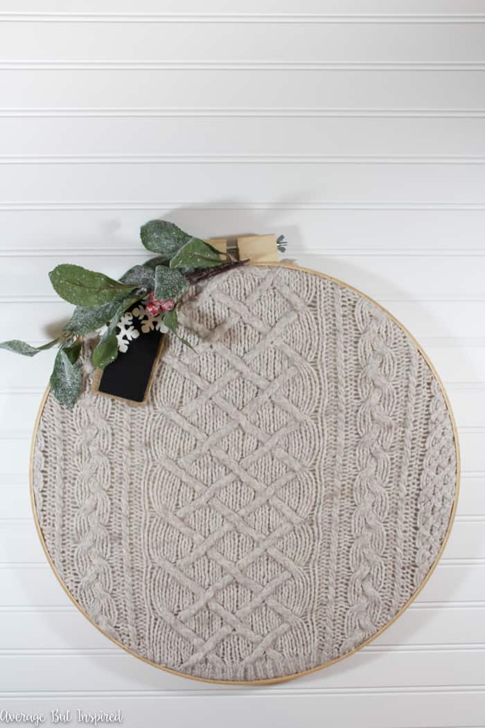 Upcycled sweater embroidery hoop art is a great way to use less-than-perfect sweaters in home decor! Instead of throwing your sweaters away, turn them into art for your home! #embroideryhoop #upcycle #upcycledsweater