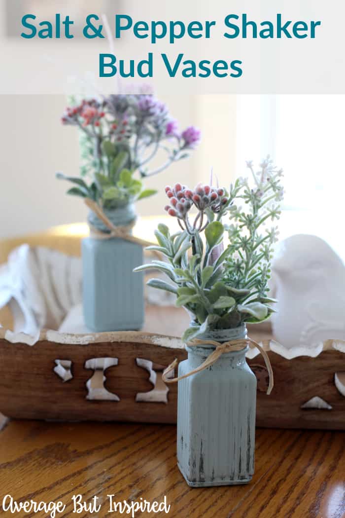 {Video Tutorial!} Transform dollar store salt and pepper shakers into adorable bud vases! This tutorial shows you how to make this dollar store craft in no time! Plus, it's very affordable. Great for cheap baby shower or wedding shower decor, or home decor! #dollarstorecrafts #upcycle