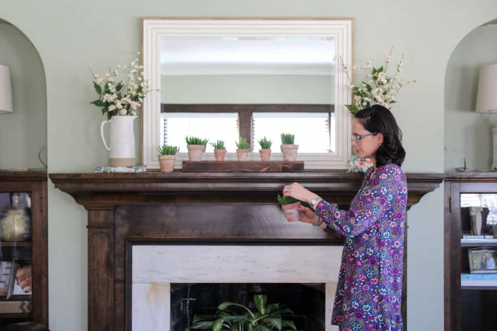 It's so easy to decorate a spring mantel with just five elements! You can achieve a beautiful look for spring with simple decor elements that are able to be used throughout the seasons! This spring mantel decor is fresh and classic.