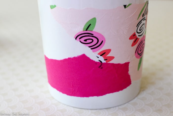 Learn how to make a bold and dishwasher safe DIY Tissue Paper Mug with this easy project tutorial! With just four supplies you can make these adorable DIY coffee mugs that are perfect for inexpensive gifts or girls night craft parties! Anyone can make tissue paper mugs! 