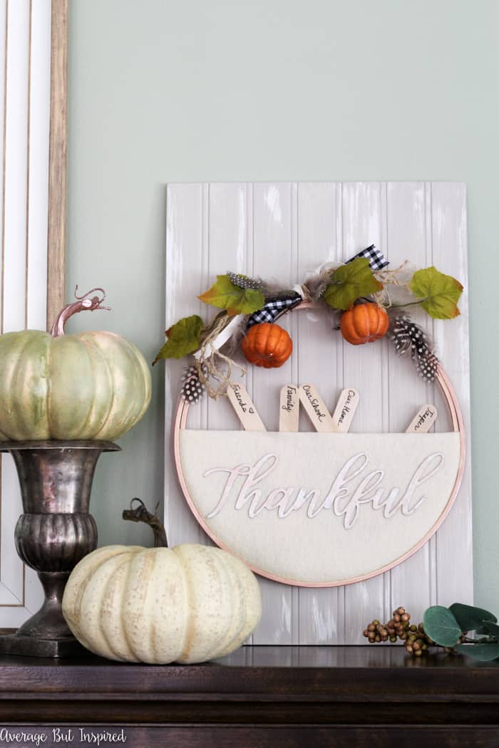 Make a beautiful Thanksgiving embroidery hoop wreath to help you remember what you're grateful for this season!