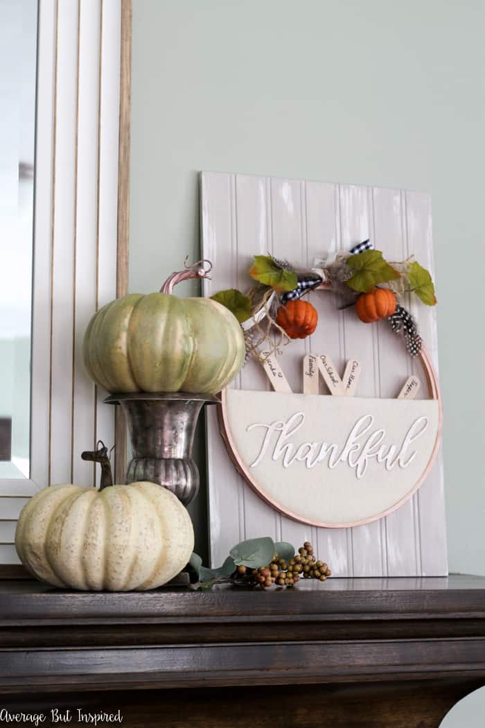 Make a beautiful Thanksgiving embroidery hoop wreath to help you remember what you're grateful for this season!