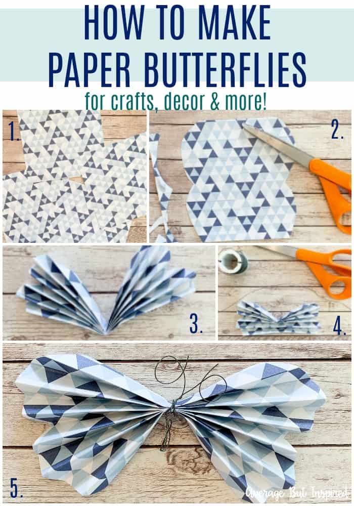 Super cute! It's so easy to learn how to make paper butterflies! This post shows you how with step-by-step photos and a video tutorial! Use paper butterflies in crafts, decor, and more!