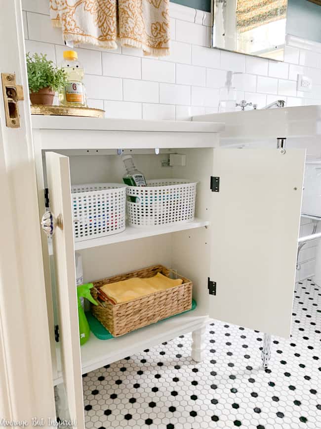 This IKEA Silveran hack is a great bathroom vanity storage solution! Learn how to customize the Silveran to fit your bathroom needs in this post.