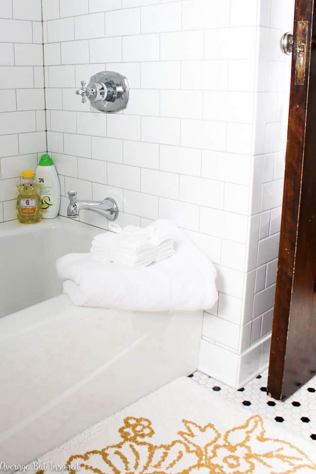 Make sure to give houseguests fresh towels! Read this post for other helpful tips on getting your bathroom guest ready.
