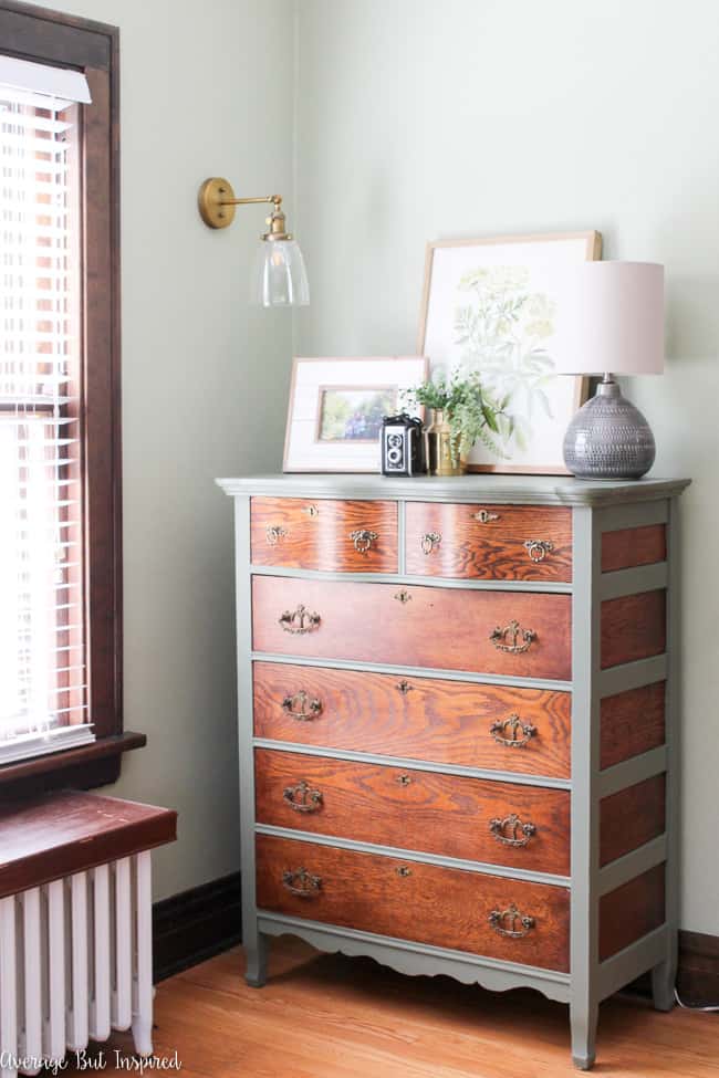 Two Tone Painted Dresser Makeover In Cypress Vine Green And Wood